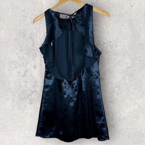 NWT Free People After Hours Slip Dress Blue Satin Size Small Ruffle Open‎ Back S - Picture 5 of 16